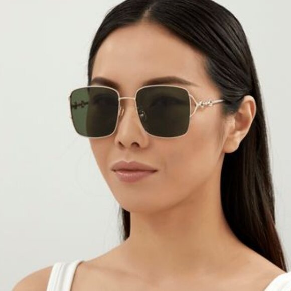 NEW GUCCI WOMEN SQUARE METAL AUTHENTIC GUCCI SUNGLASSES GOLD GRAY GUCCI EYEWEAR - Picture 6 of 12